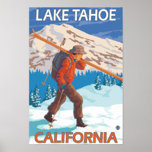 Poster Skier transportant ski de neige - Lac Tahoe, Calif