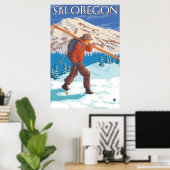 Poster Skier transportant ski de neige - Oregon (Bureau à domicile)