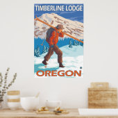 Poster Skier transportant ski de neige - Timberline Lodge (Cuisine)