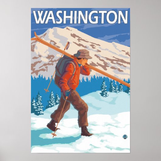 Poster Skier transportant ski de neige - Washington (Devant)