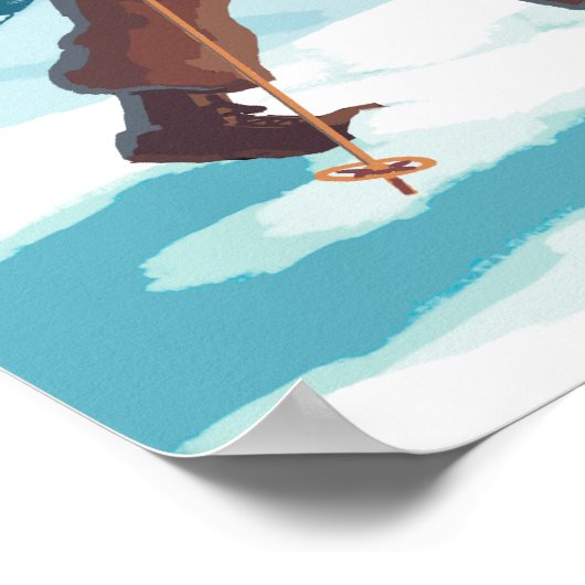 Poster Skier transportant ski de neige - Yellowstone Nat' (Coin)