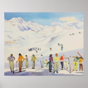  poster,   Skiers op de berg Poster