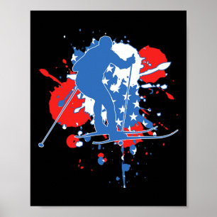 Poster Skieur au drapeau américain - Ski de fond américai