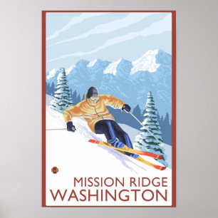 Poster Skieur de neige de Downhhill - mission Ridge,