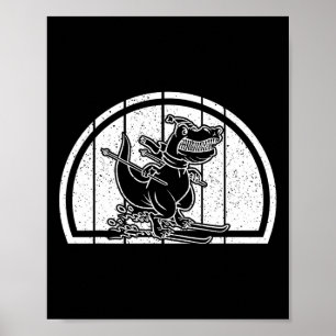 Poster Skieur Dinosaure Ski de Montagne Dino Ski Ski Dino