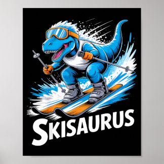 Poster Skieur t-rex sport d'hiver dinosaure drôle de ski