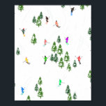 Poster Skieurs alpins Ski Illustration Skier<br><div class="desc">skieur d'hiver cool design motif avec skieurs skieurs sur les pistes de la station de ski alpin parmi des sapins enneigés dans les alpes. Les skieurs freeride portent des combinaisons de ski rétro vintages et colorées, descendent en ski avec des skis sur un arrière - plan de paysage de montagne...</div>