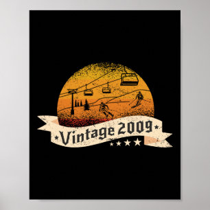 Poster Skieurs Skieur Remontée Mécanique Vintage Né 2009