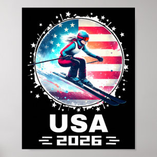 Poster Skieuse Équipe de Ski Usa 2026 Ski Drapeau América