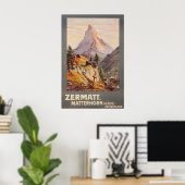 Poster Skiing Alps Zermatt Switzerland Vintage Travel (Bureau à domicile)