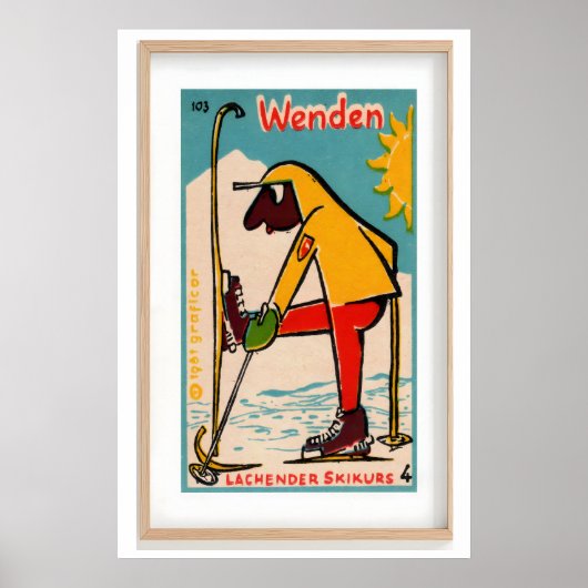 Poster Skiing Figure Yellow Jacket Vintage Matchbox Label (Devant)
