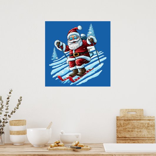 Poster Skiing Père Noël (Cuisine)