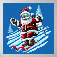 Poster Skiing Père Noël