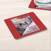 Poster Skiing Promotion Vierkante Kartonnen Onderzetter (Schuin)