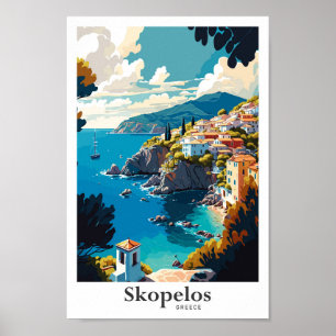 Poster Skopelos Grèce Art Voyage Illustration Vintage