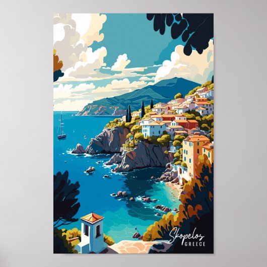 Poster Skopelos Grèce Art Voyage Illustration Vintage (Devant)