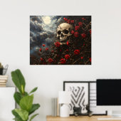 Poster Skull and Crimson Roses (Bureau à domicile)