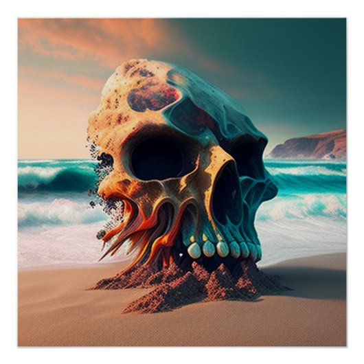 Poster Skull on the beach (Devant)