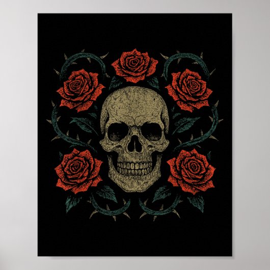 Poster Skull With Roses Gothic Floral Dark Aesthetic Appa (Devant)