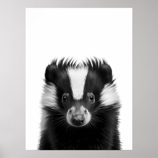 Poster Skunk Woodland Modern Portrait noir blanc (Devant)