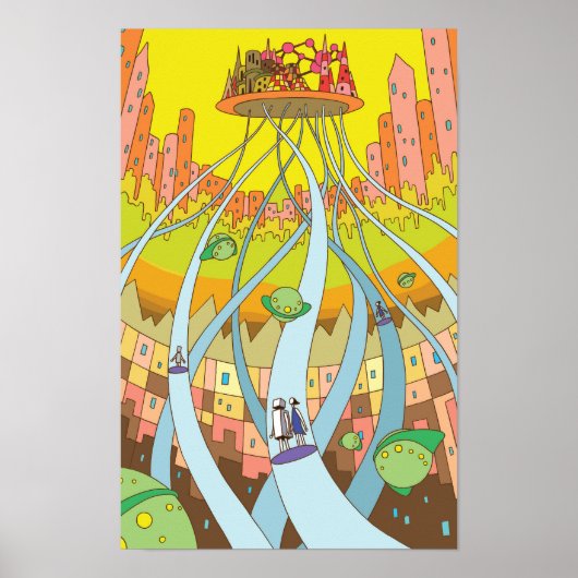 Poster Sky city accessible by high-speed elevator. (Devant)