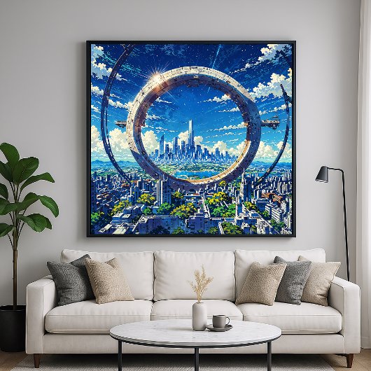 Poster Sky Gate - Futuristic City Illustration Style Art