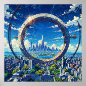 Poster Sky Gate - Futuristic City Illustration Style Art (Devant)
