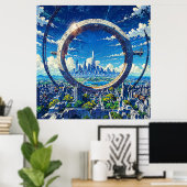 Poster Sky Gate - Futuristic City Illustration Style Art (Bureau à domicile)