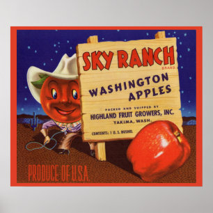 Poster Sky Ranch Washington Apples 1940 crée le étiquette