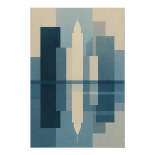 Poster Skyline Bleue – Reflets Géométriques