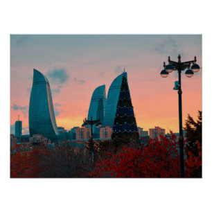 Poster Skyline de Bakou et tours de flammes
