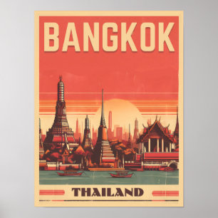 Poster Skyline de Bangkok vintage Thaïlande cadeaux de vo