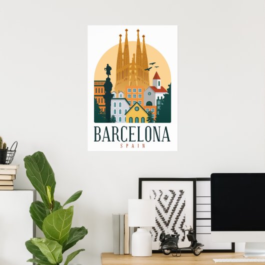 Poster Skyline de Barcelone (Bureau à domicile)