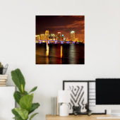 Poster Skyline de Miami la nuit, Floride (Bureau à domicile)