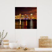 Poster Skyline de Miami la nuit, Floride (Cuisine)