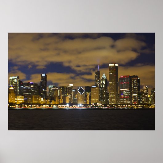Poster Skyline de nuit de Chicago (Devant)