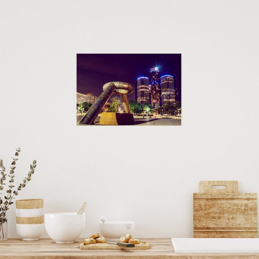 Poster Skyline de nuit de Détroit (Cuisine)