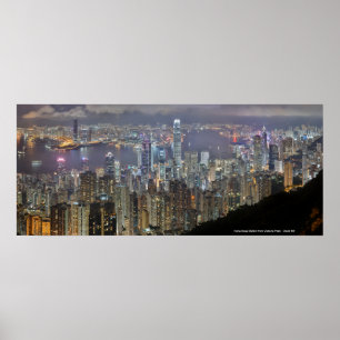 Poster Skyline de nuit de Hong Kong depuis Victoria Peak