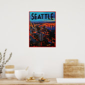 Poster Skyline de nuit de Seattle (Cuisine)