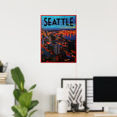 Poster Skyline de nuit de Seattle (Bureau à domicile)
