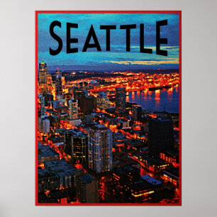 Poster Skyline de nuit de Seattle