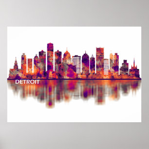 Poster Skyline Detroit Michigan