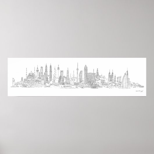 Poster Skyline du monde (Noir + Blanc) (Devant)