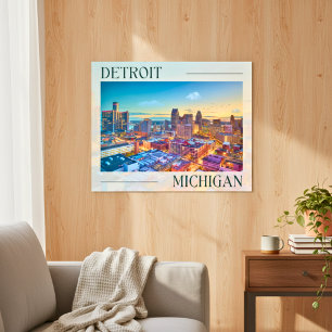Poster Skyline dynamique de Detroit au coucher du soleil