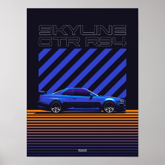 Poster Skyline GT-R R34 Bayside Blue (Devant)