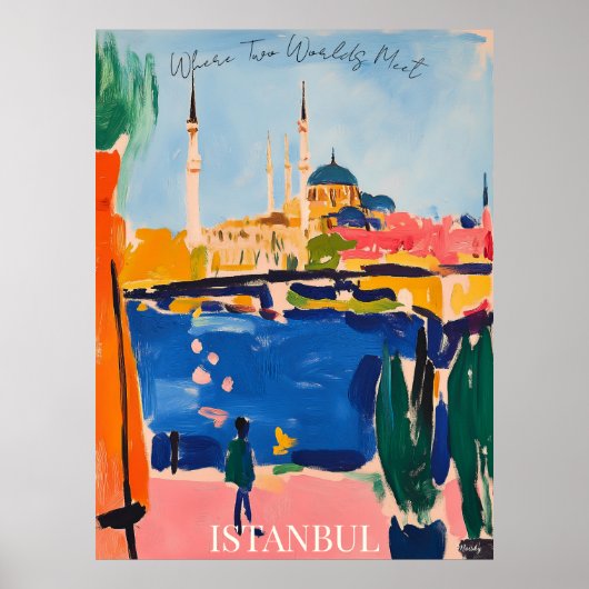 Poster Skyline Istanbul avec Waterfront dans Fauvist Art (Devant)