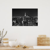 Poster Skyline New York nuit en noir et blanc (Cuisine)