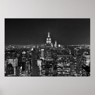 Poster Skyline New York nuit en noir et blanc