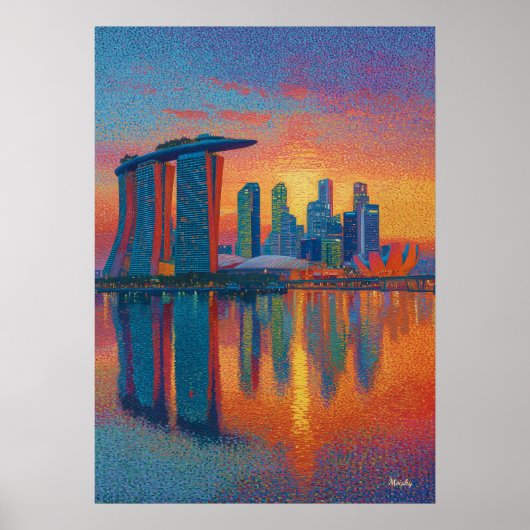 Poster Skyline pointilliste de Marina Bay Sands à Singapo (Devant)