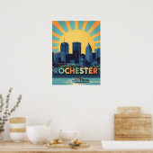 Poster Skyline Rochester dynamique au coucher du soleil (Cuisine)